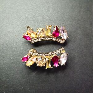 Vintage Rhinestone  Purple Clear Crown Combo Clip and Pierced Climber Earrings